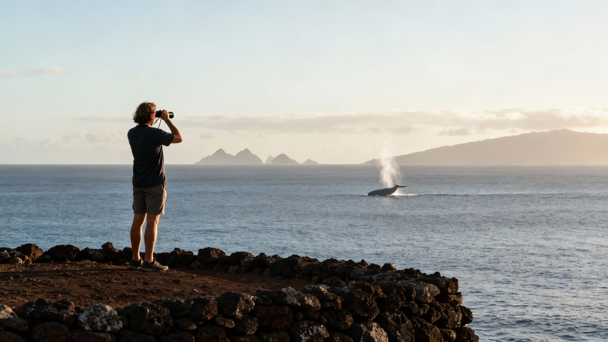 A person watching the ocean from a high coastal overlook on the Big Island.