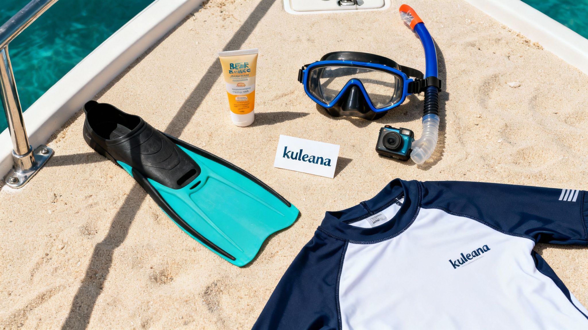 A snorkeler gives a thumbs-up while floating in the clear blue water near the Captain Cook monument.