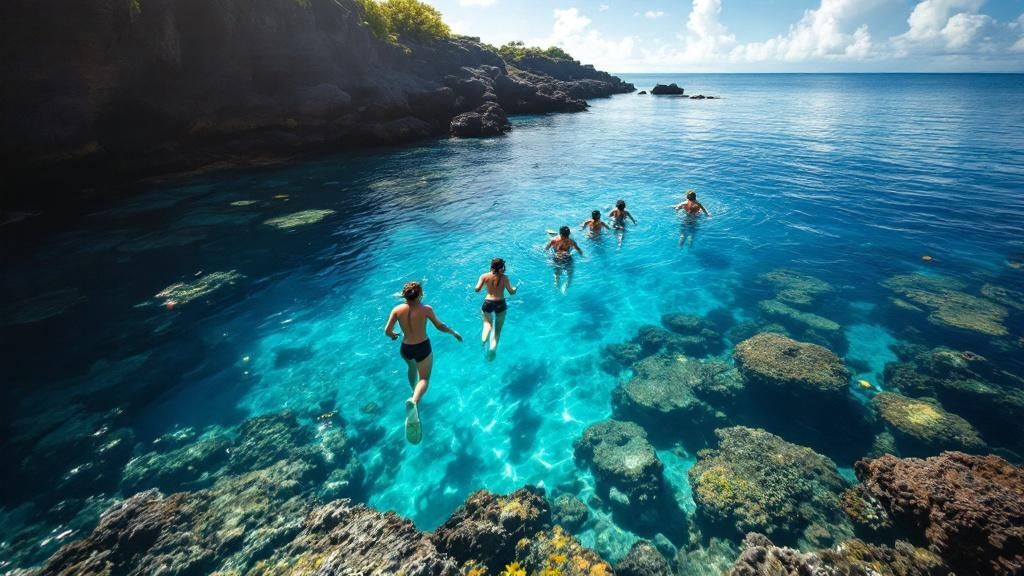 Vibrant underwater scene with coral and tropical fish in Kealakekua Bay