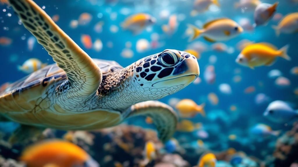 Snorkeler observes Green Sea Turtle in Kealakekua Bay