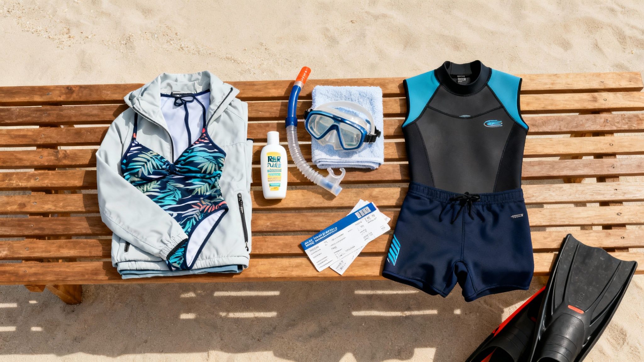 A snorkeler getting ready with gear on a boat deck for a manta ray snorkel Kona tour.