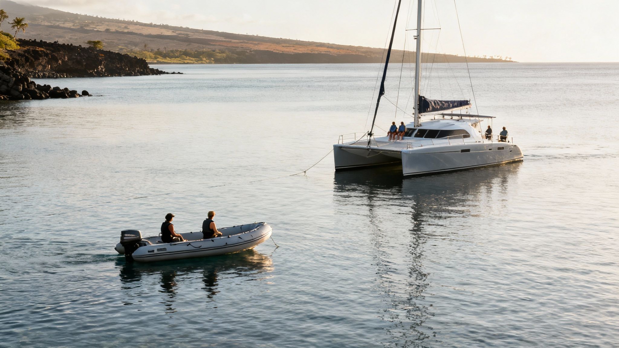 Two people enjoying a Captain Cook snorkel tour on a sunny day.