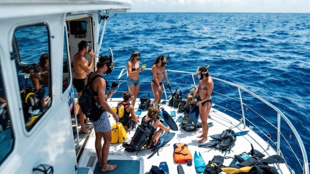 Group of people getting ready to snorkel in clear blue water