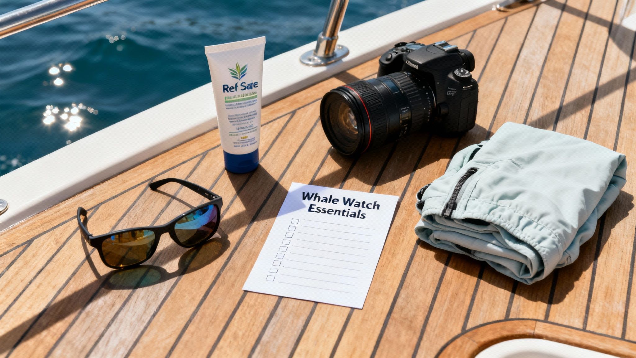 A person on a boat tour captures a photo of a breaching humpback whale with their camera, focusing on the action in the distance.