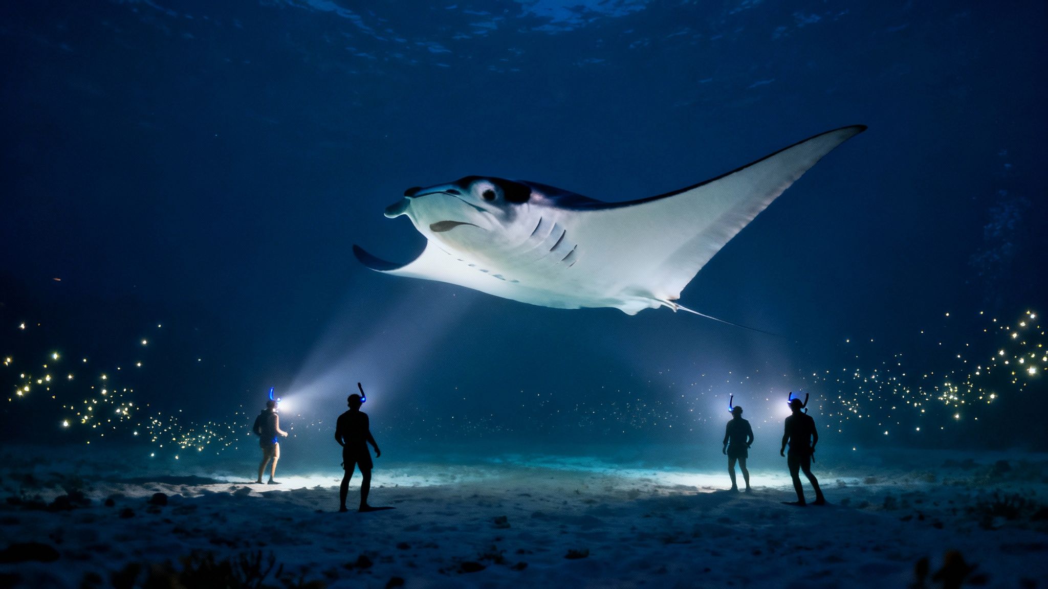 Explore manta ray swimming underwater in Kona