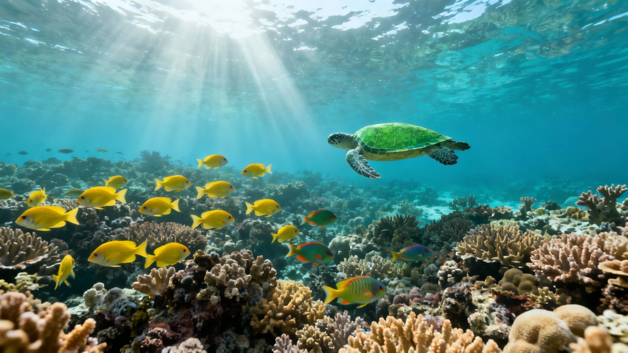 A vibrant underwater scene in Kealakekua Bay with coral and fish