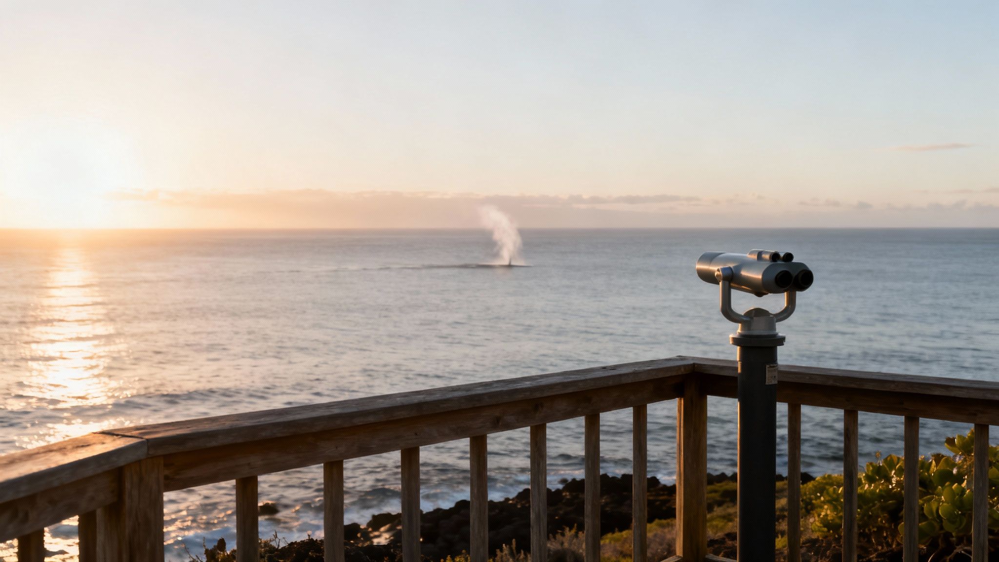 A whale's tail emerging from from the water at sunset off the Kona coast.