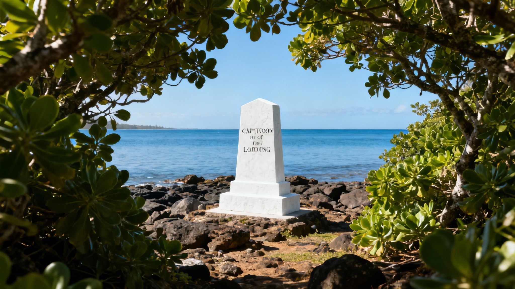 The iconic white Captain Cook Monument stands against the lush green cliffs of Kealakekua Bay