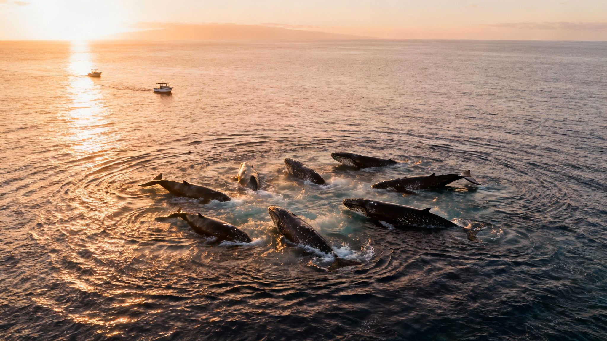 A mother humpback whale and her calf swim gracefully side-by-side in the clear blue Kona waters, with sunlight filtering through the surface.