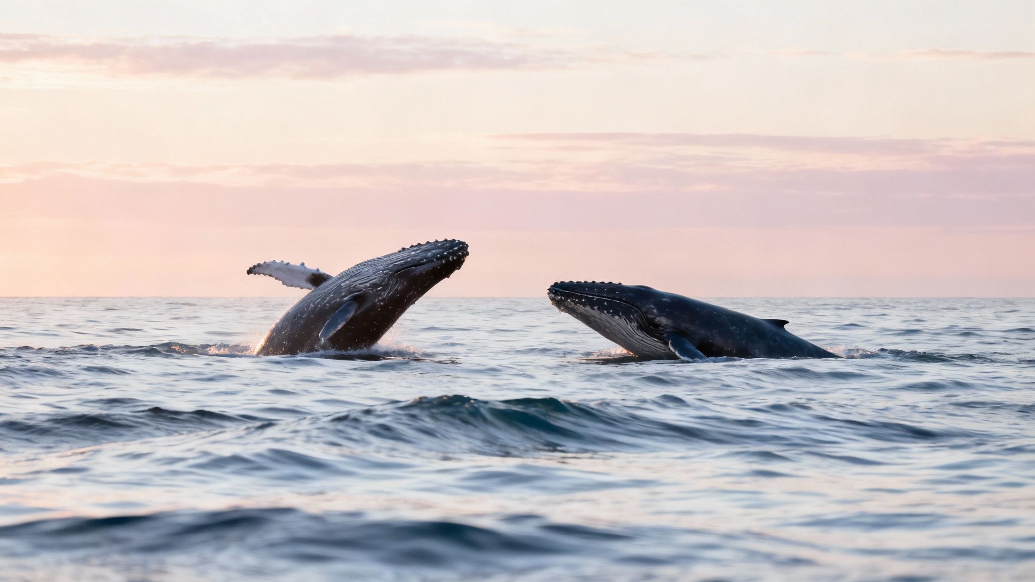A mother humpback whale and her calf swimming together in the clear blue waters off the Big Island.