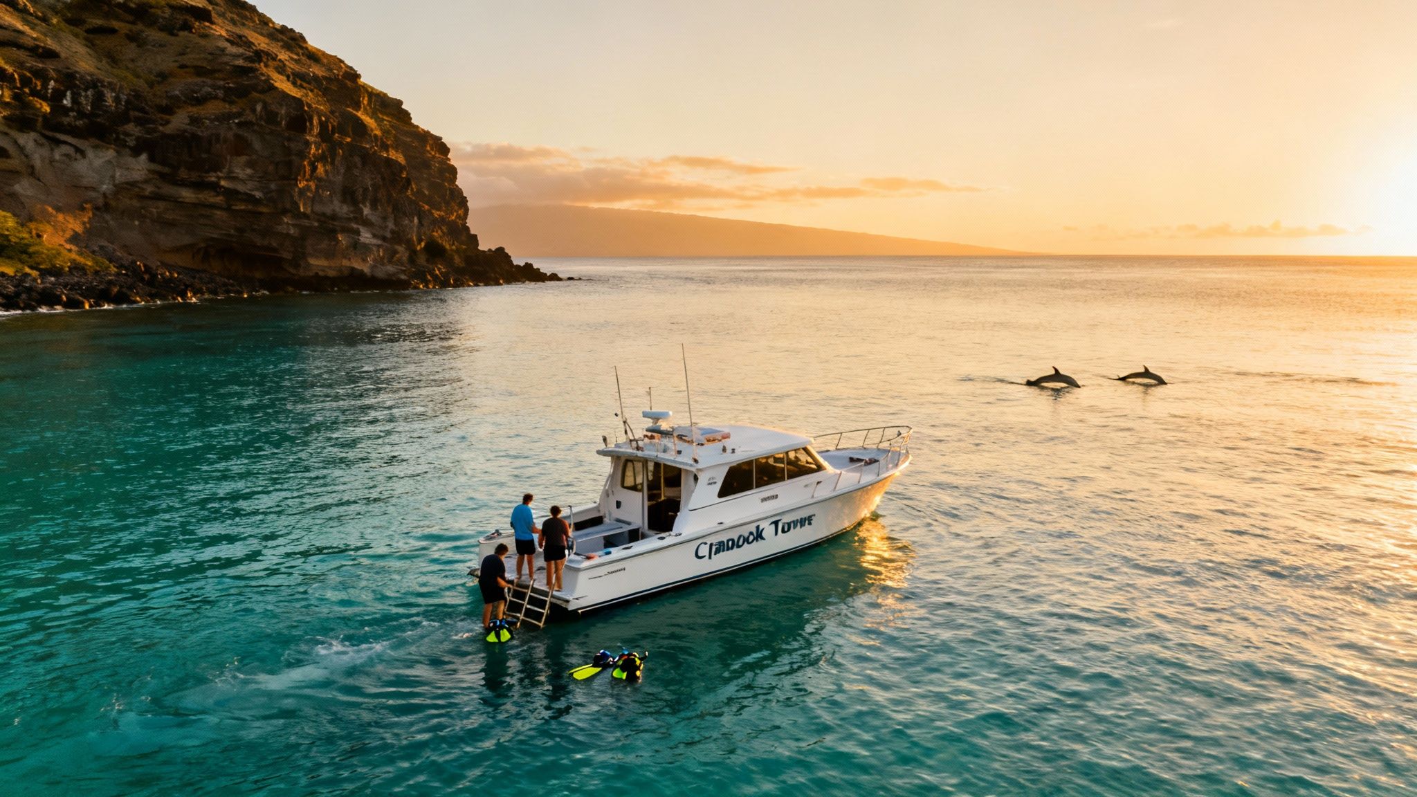 Snorkelers exploring the vibrant coral reef at Kealakekua Bay near the Captain Cook Monument.