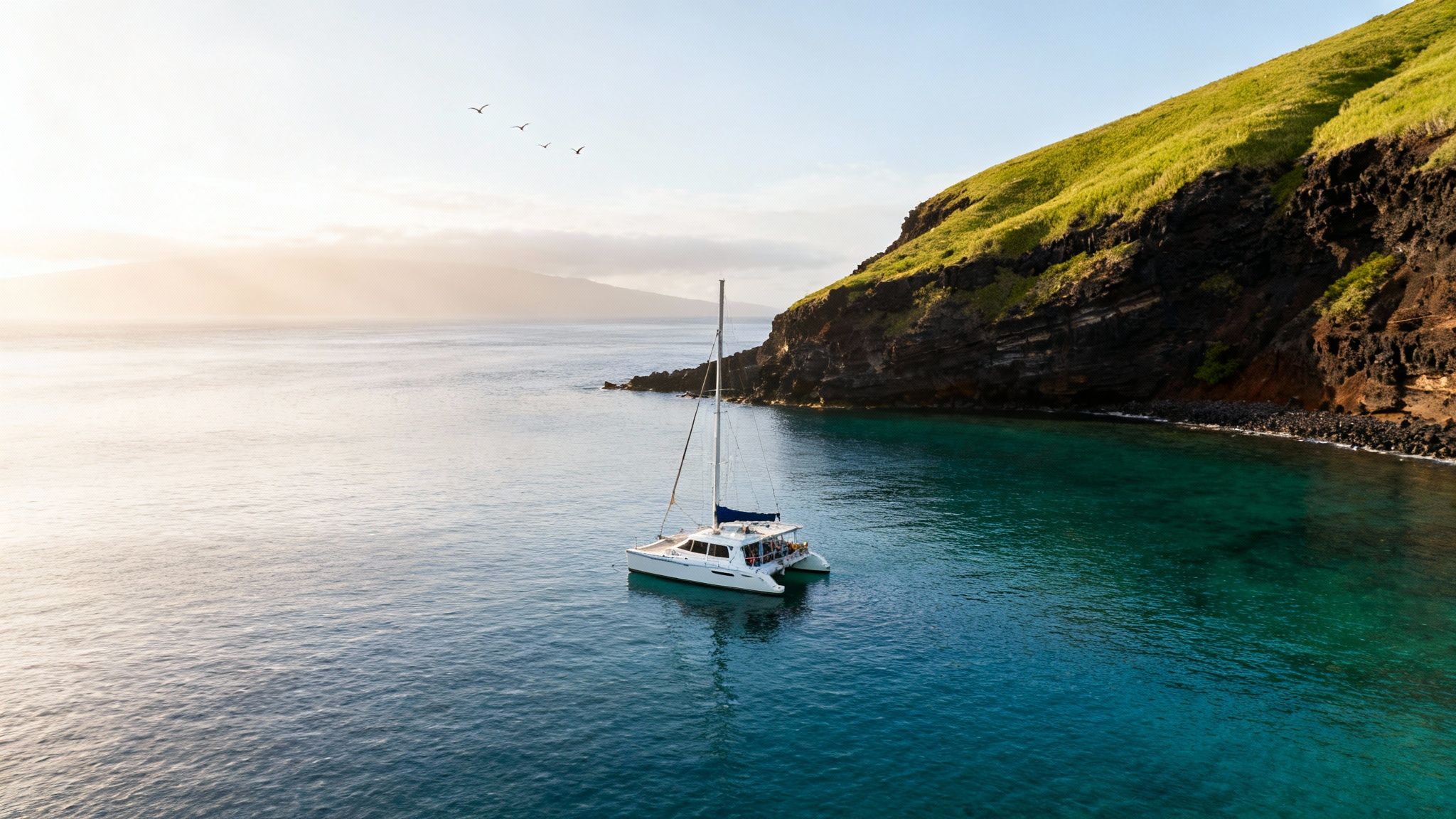 Humpback whale breaching near the volcanic coastline of the Big Island.