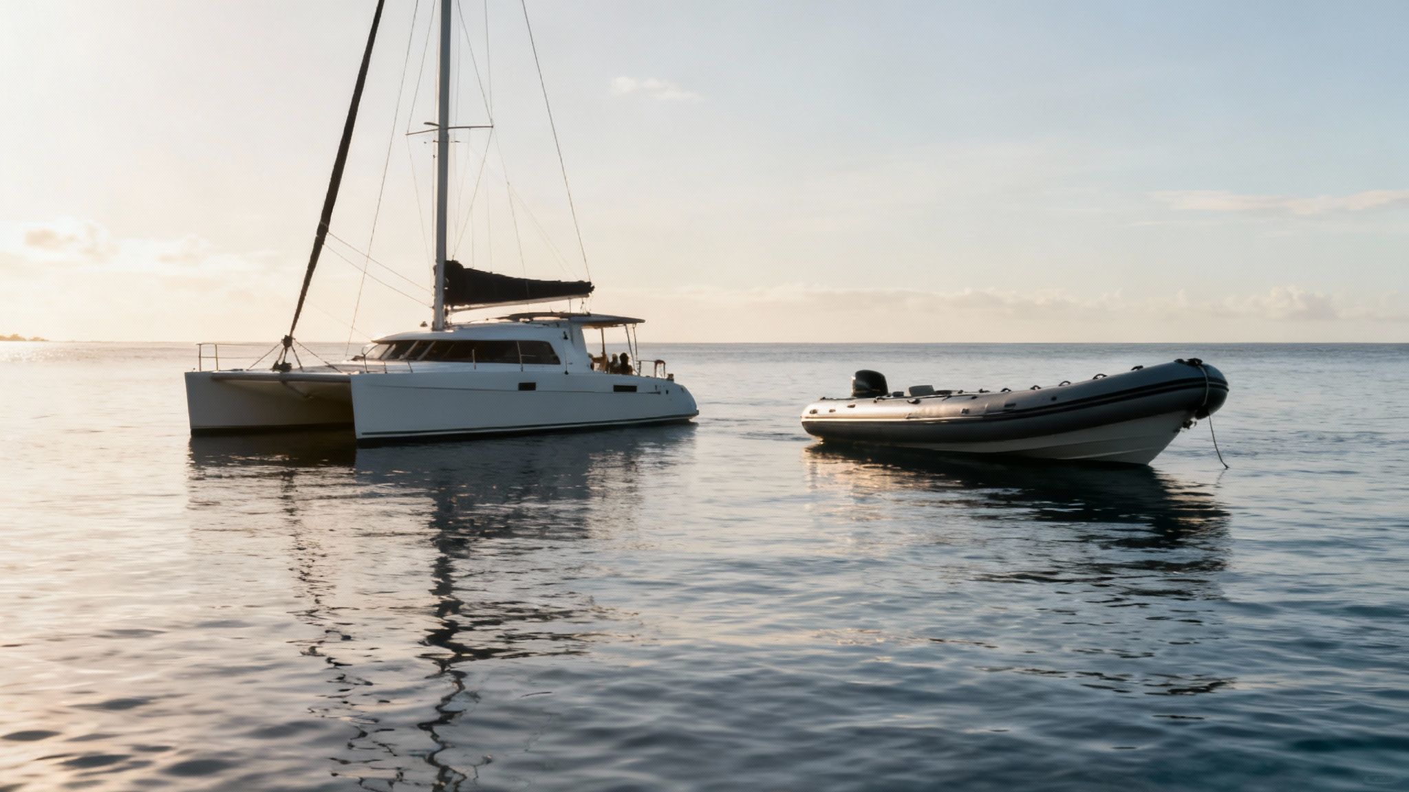 A large, stable catamaran full of people watching whales on the Big Island.