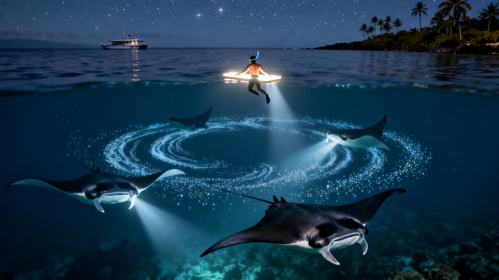 Big island manta ray night snorkel: Kona's Night Ocean Spectacle