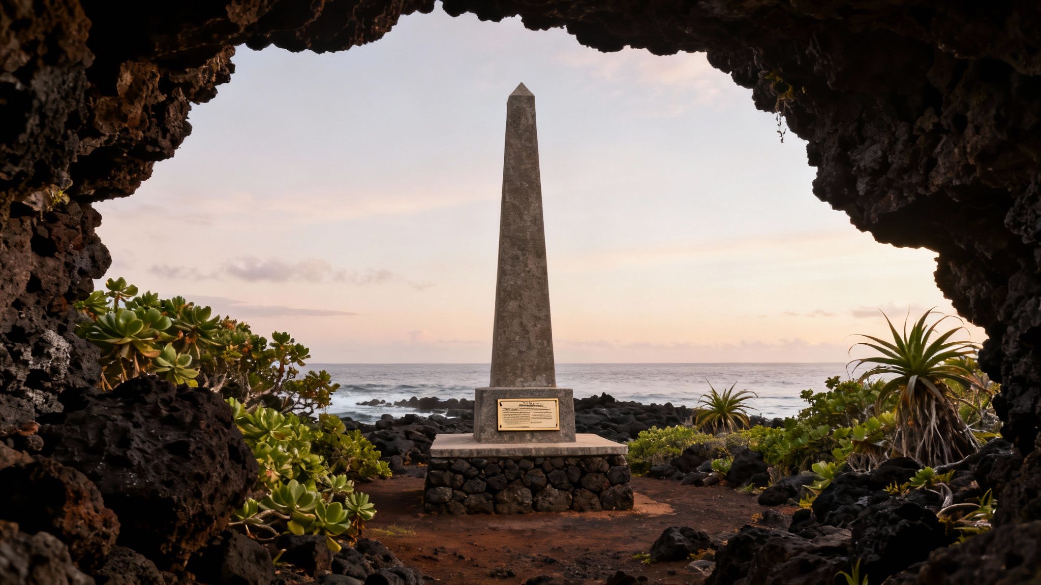A snorkel tour boat in front of the Captain Cook Monument