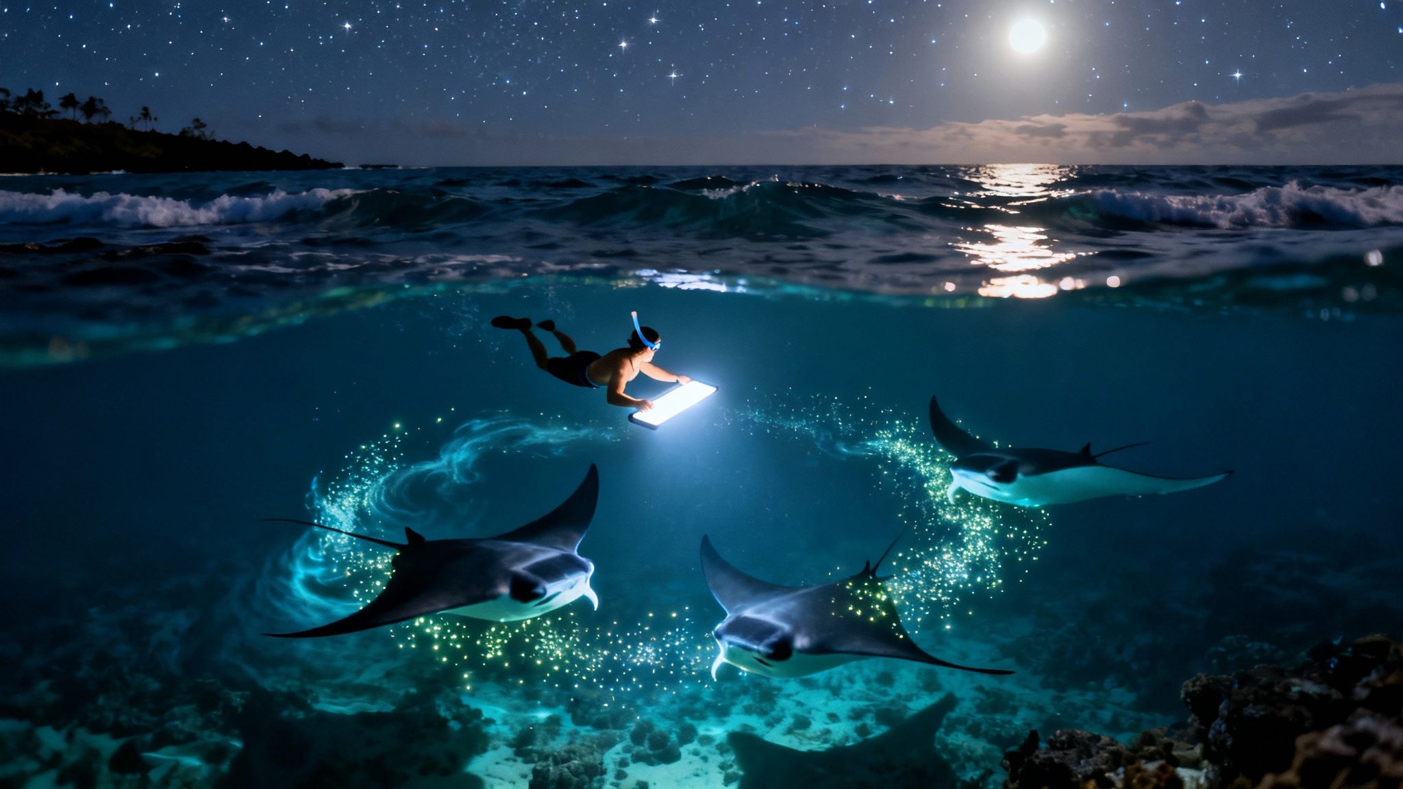big island manta ray night snorkel: Kona's unforgettable night marine adventure