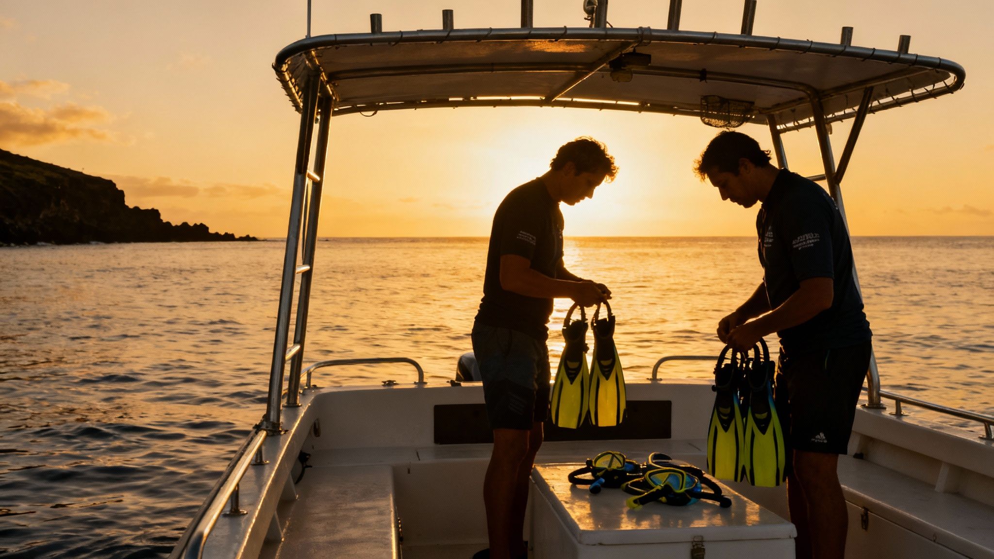 Woman snorkeling at night watching a manta ray swim gracefully below.