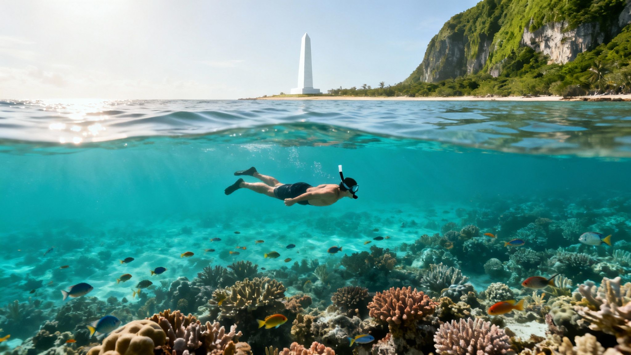 Vibrant coral reef and clear blue water during a Captain Cook snorkel tour