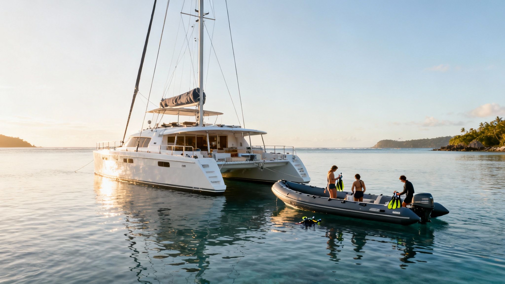 People snorkeling in the clear blue waters of Kealakekua Bay near the Captain Cook monument.