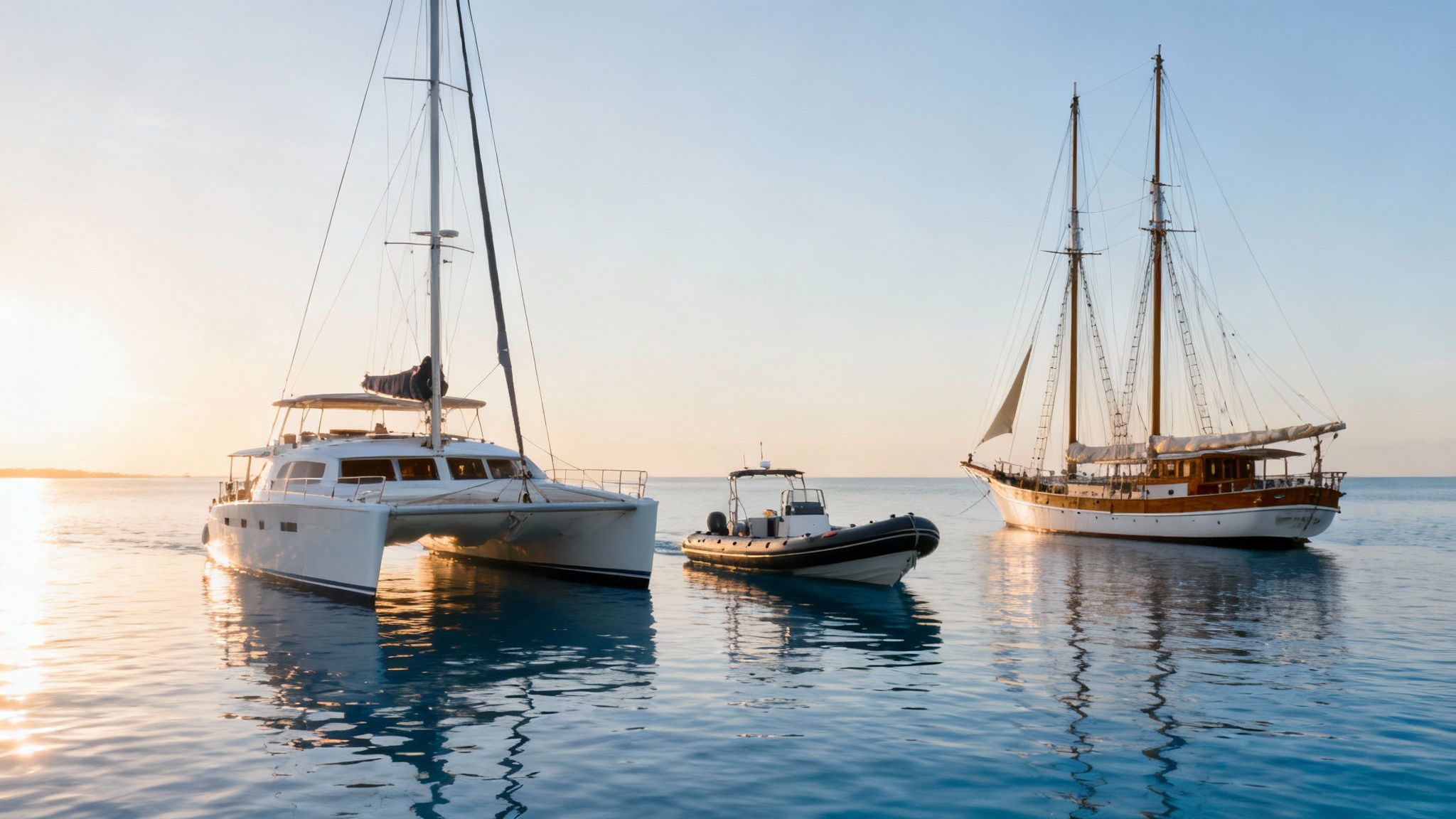 A tour boat with snorkelers getting ready in the clear blue waters of Kealakekua Bay.