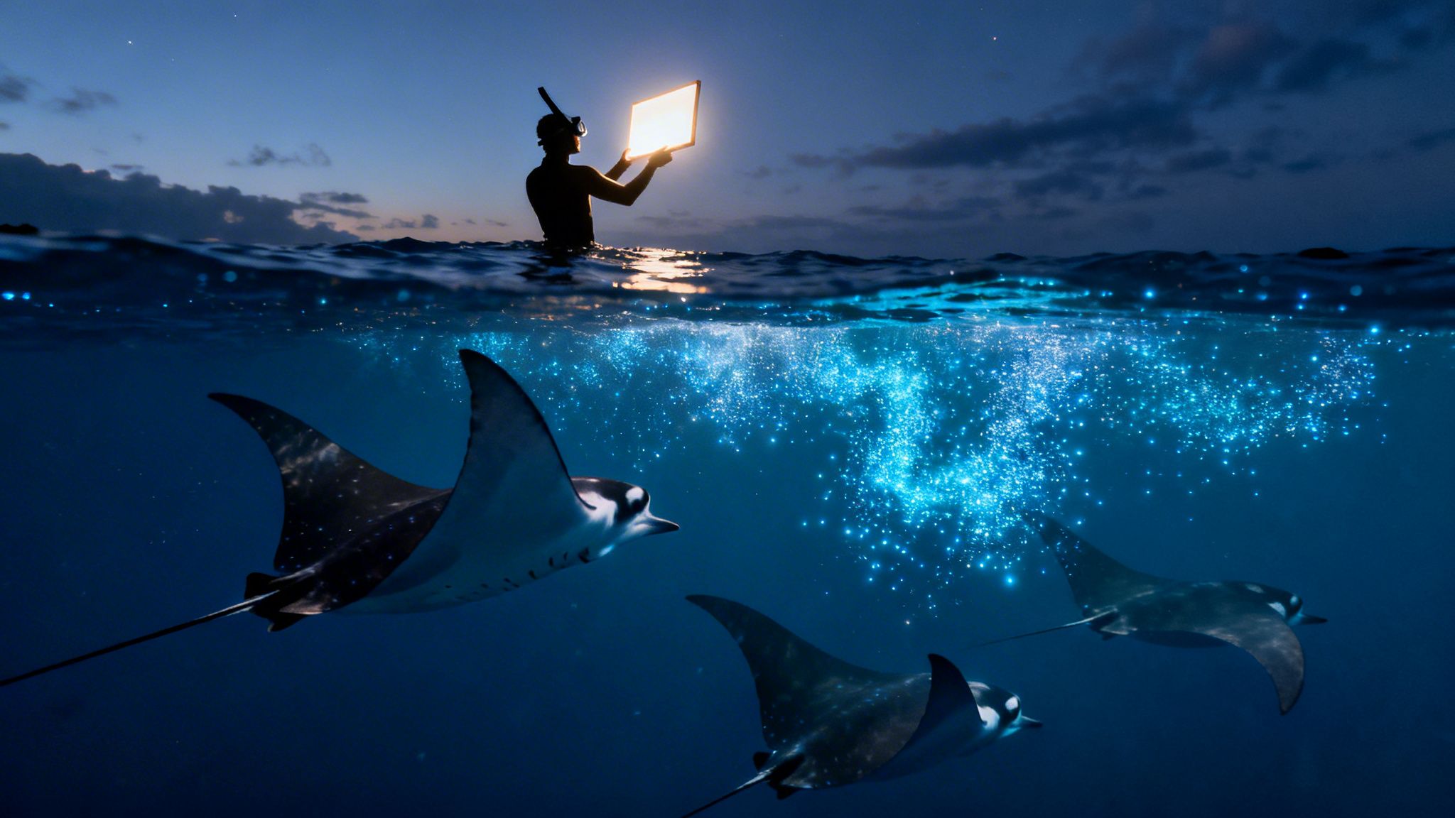 Kona Night Snorkel: swim with manta rays big island