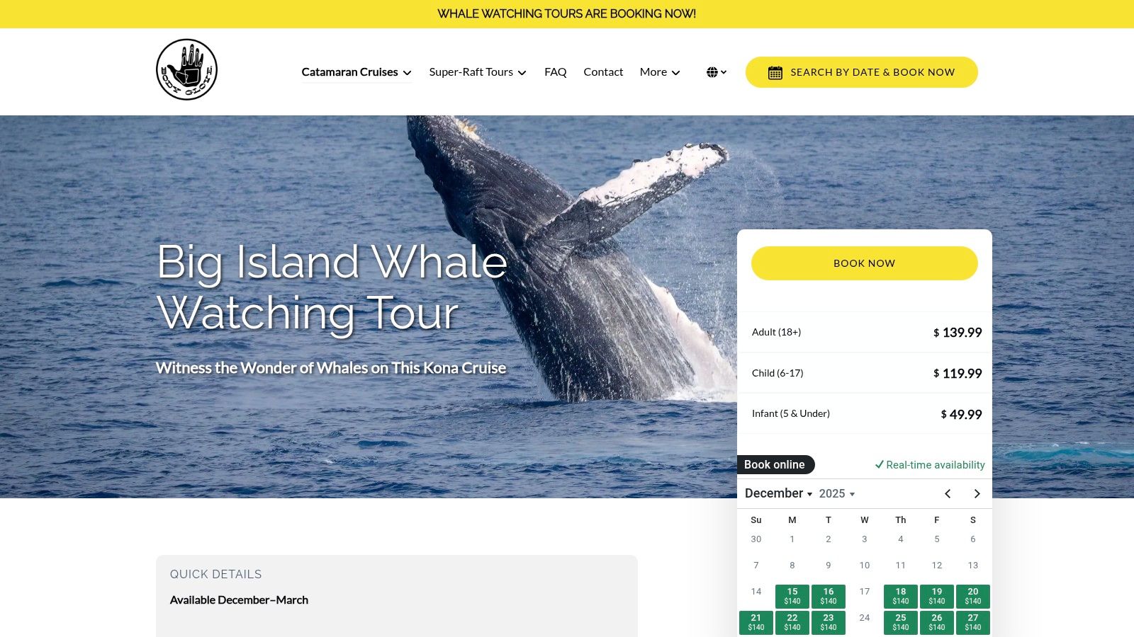 A humpback whale breaches spectacularly near a tour boat on the Big Island of Hawaii.