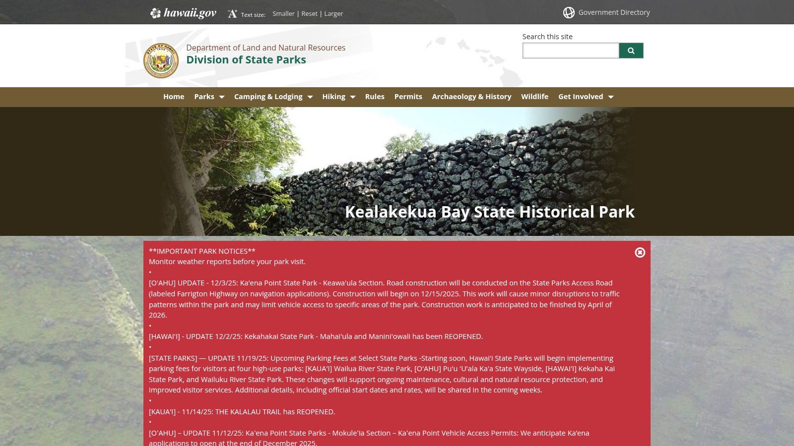 Hawai‘i Division of State Parks (DLNR) – Kealakekua Bay State Historical Park