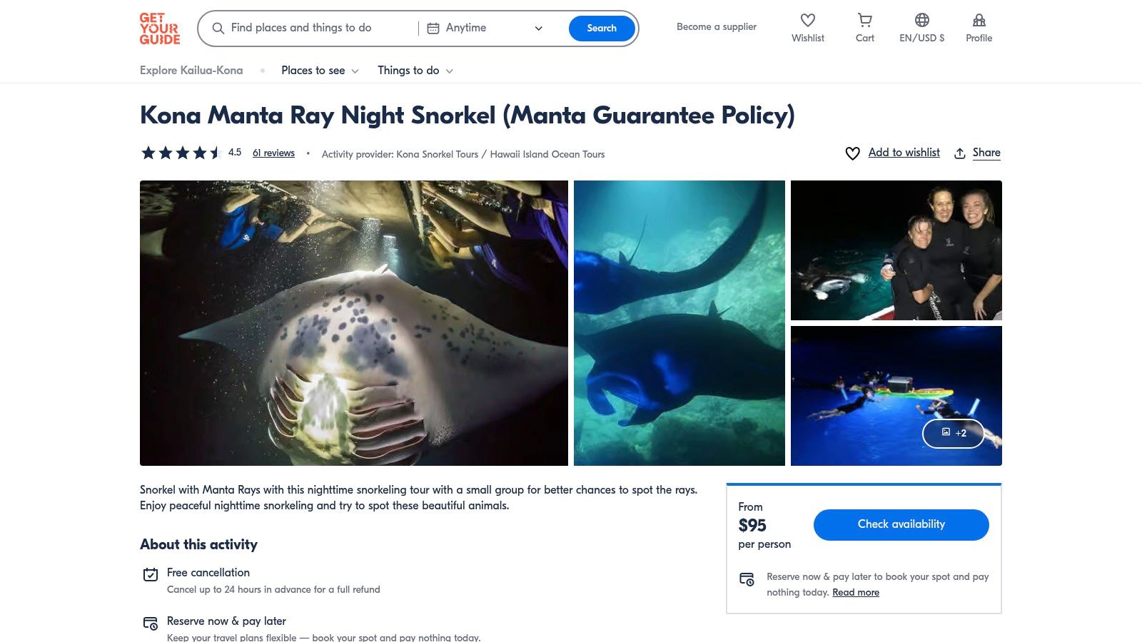 GetYourGuide – Kailua-Kona Manta Night Snorkel