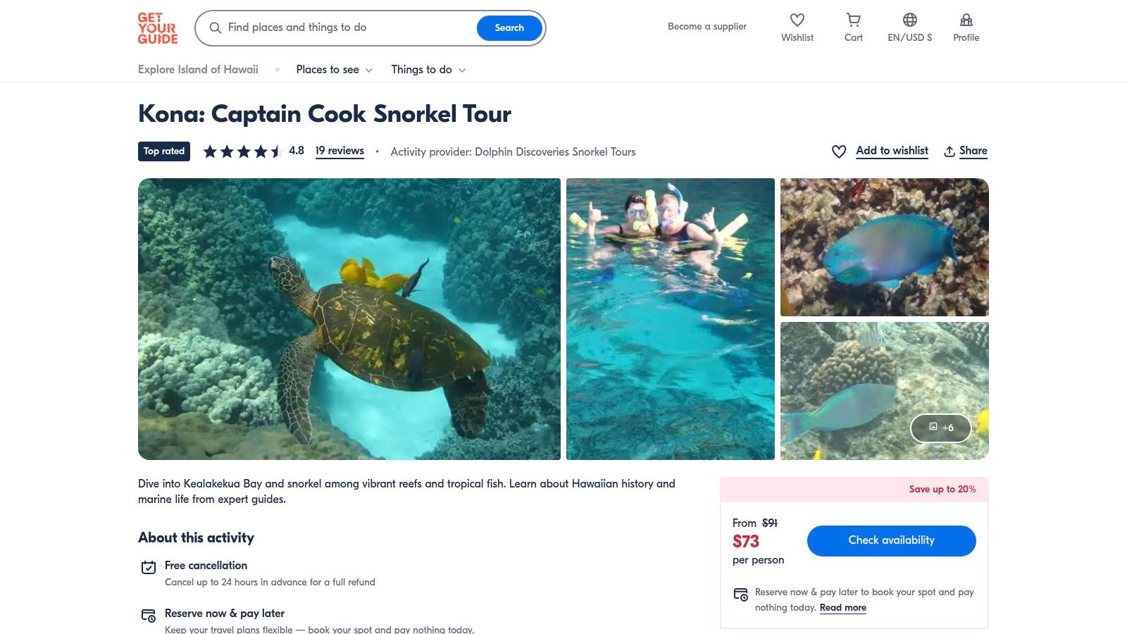 GetYourGuide (Marketplace) - Captain Cook Snorkel Tours