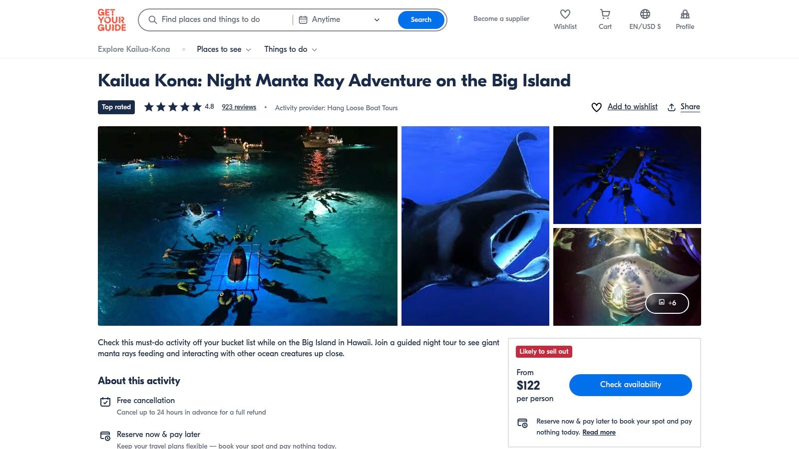 GetYourGuide – Kailua-Kona Manta Ray Night Snorkel