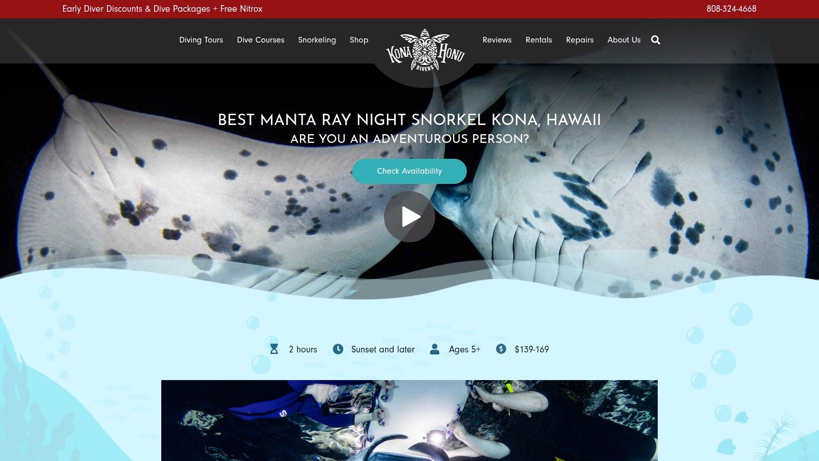 Kona Honu Divers — Manta Snorkel and 2-Tank Manta Dive