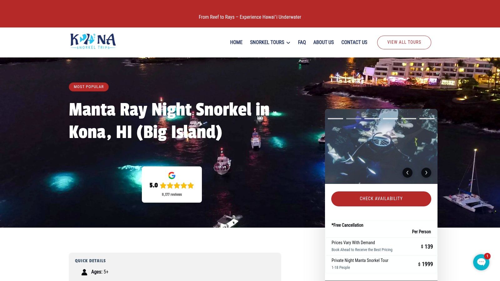 Manta Ray Night Snorkel in Kona, HI (Big Island)