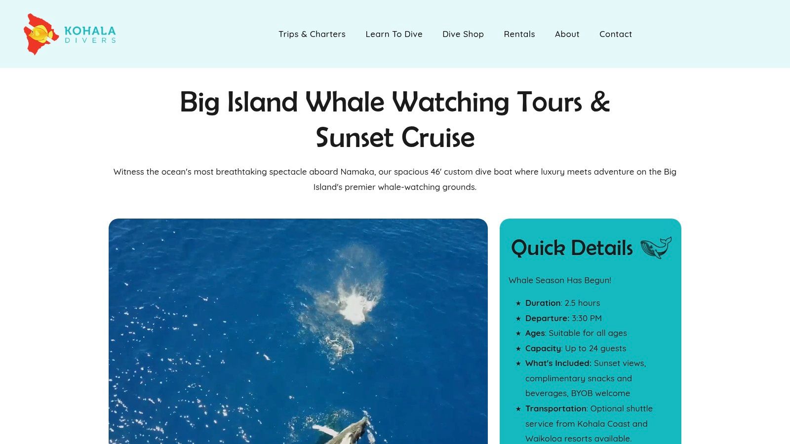 Kohala Divers tour boat on the water in Hawaii.