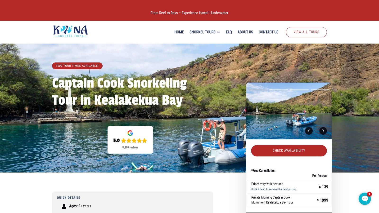 Kona Snorkel Trips – Captain Cook Monument Tour
