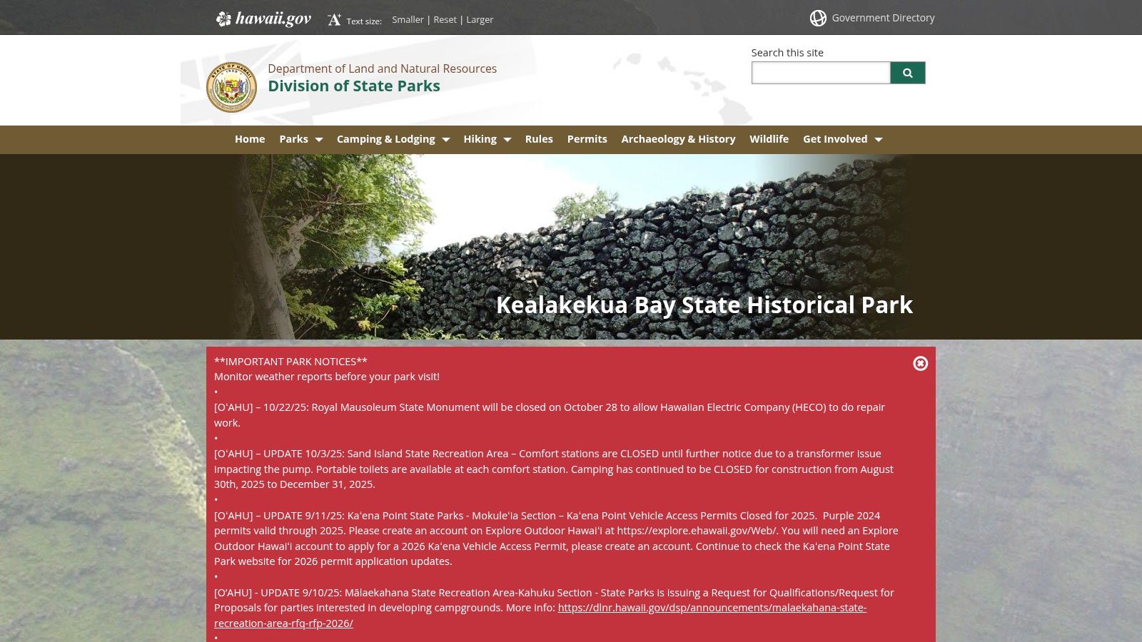 Hawaiʻi DLNR – Kealakekua Bay State Historical Park