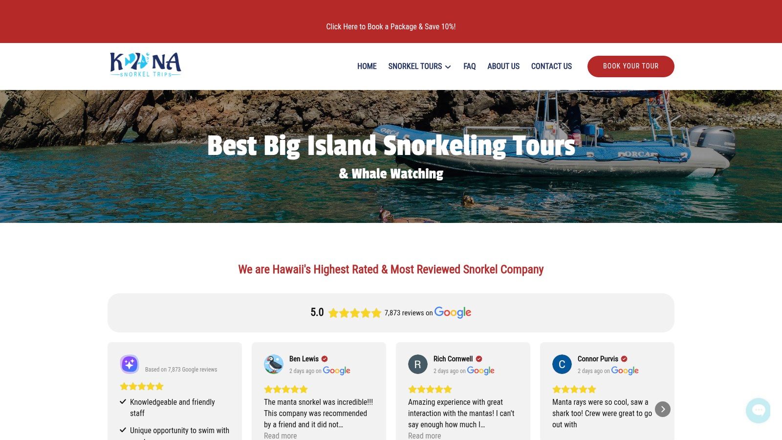 Kona Snorkel Trips Website Interface