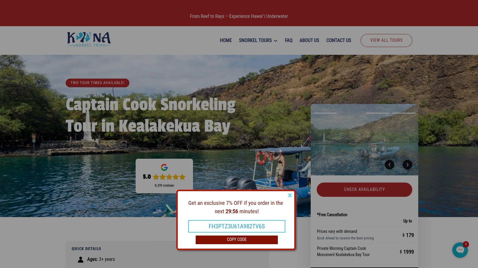 Kona Snorkel Trips — Captain Cook Monument Tour