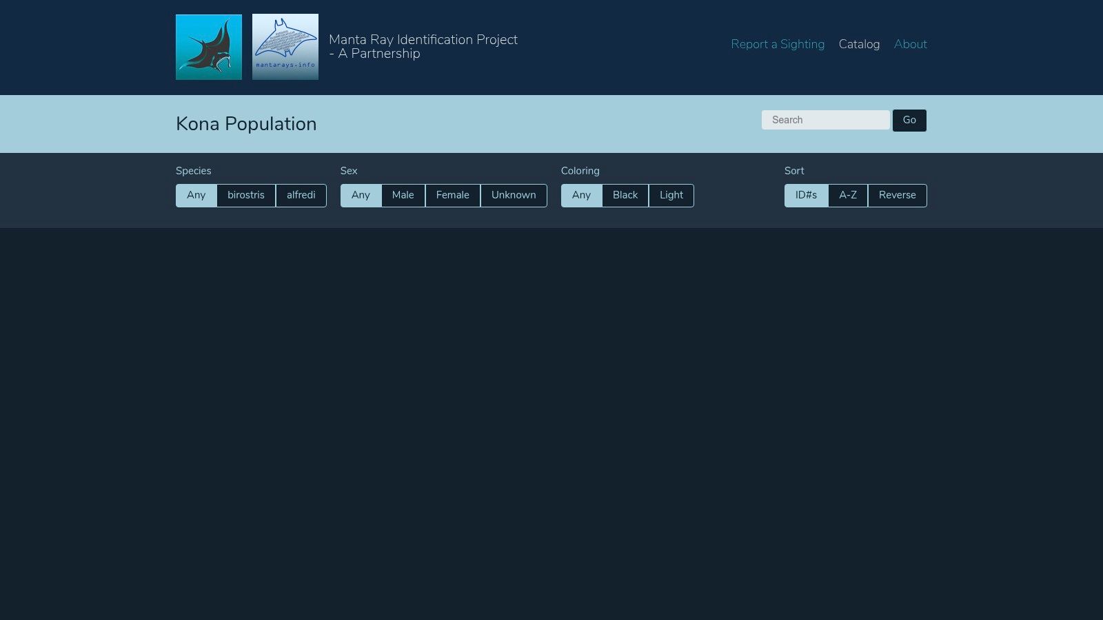 Manta Pacific Research Foundation website showing a manta ray and educational information