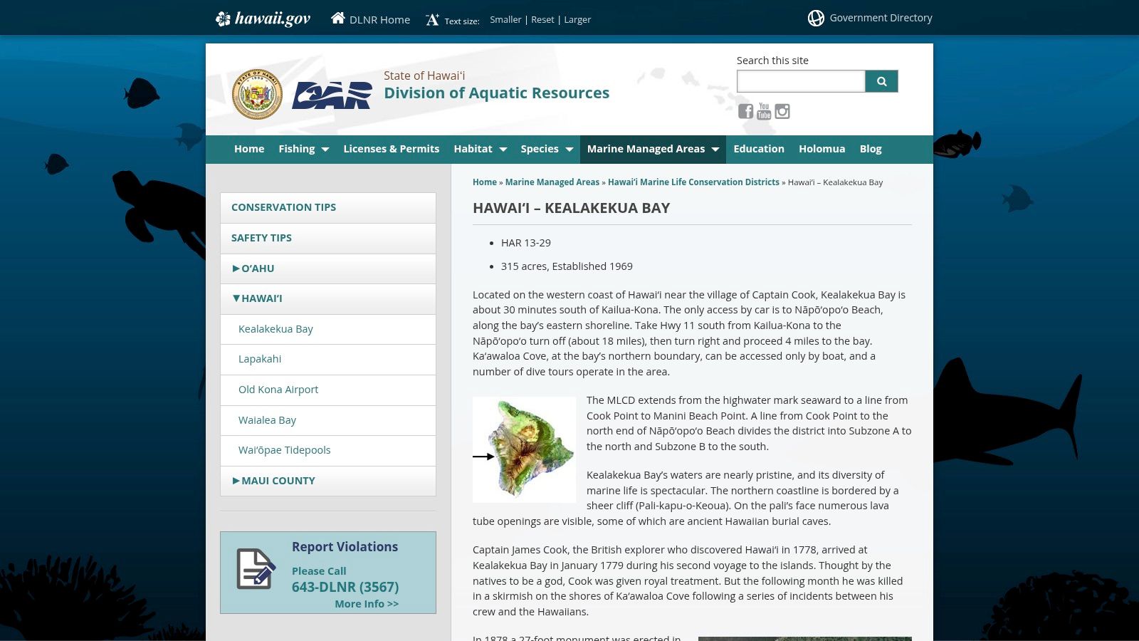 Hawai‘i DLNR - Kealakekua Bay Marine Life Conservation District (Official Rules)
