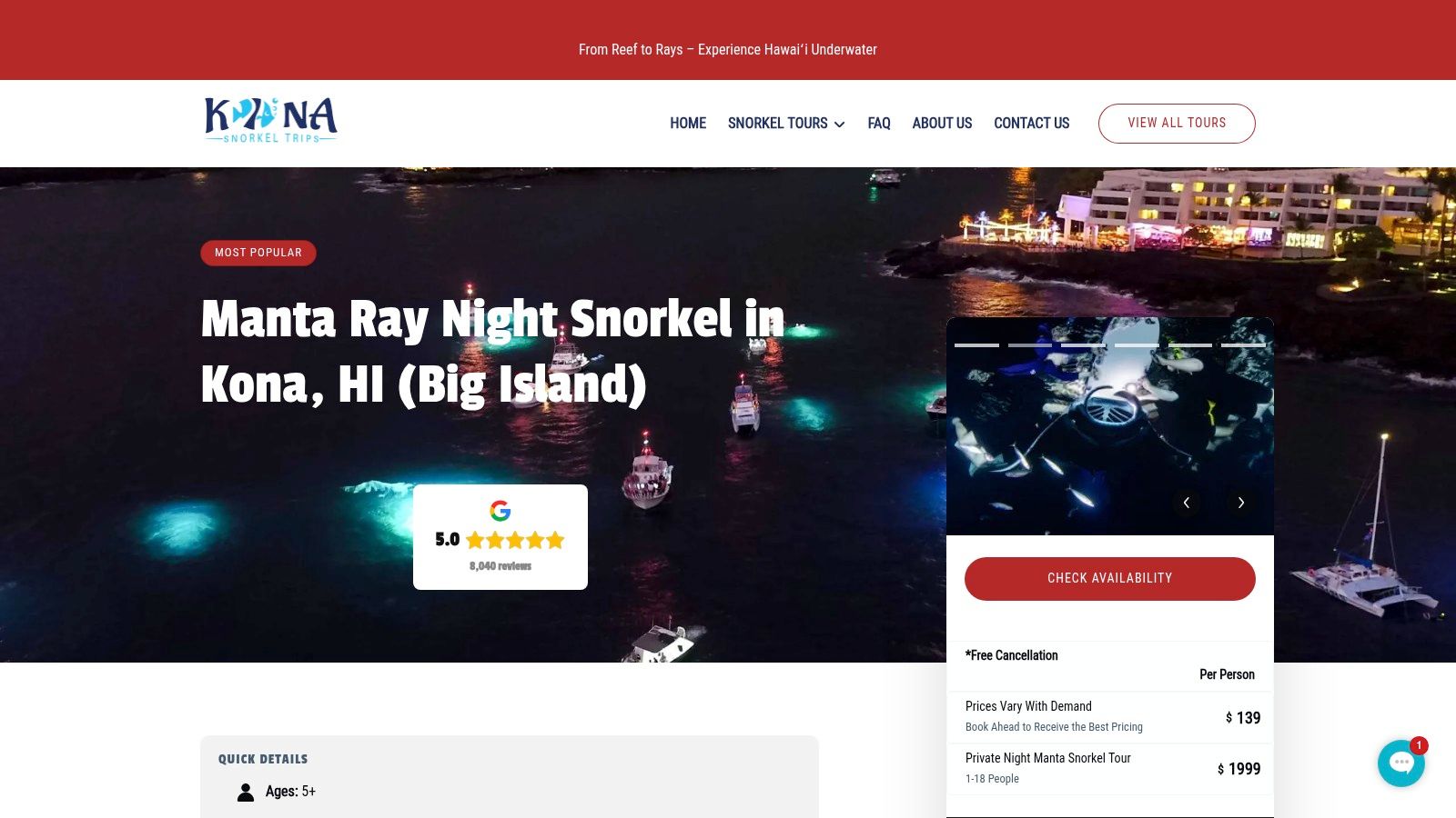 Manta Ray Night Snorkel in Kona, HI (Big Island)