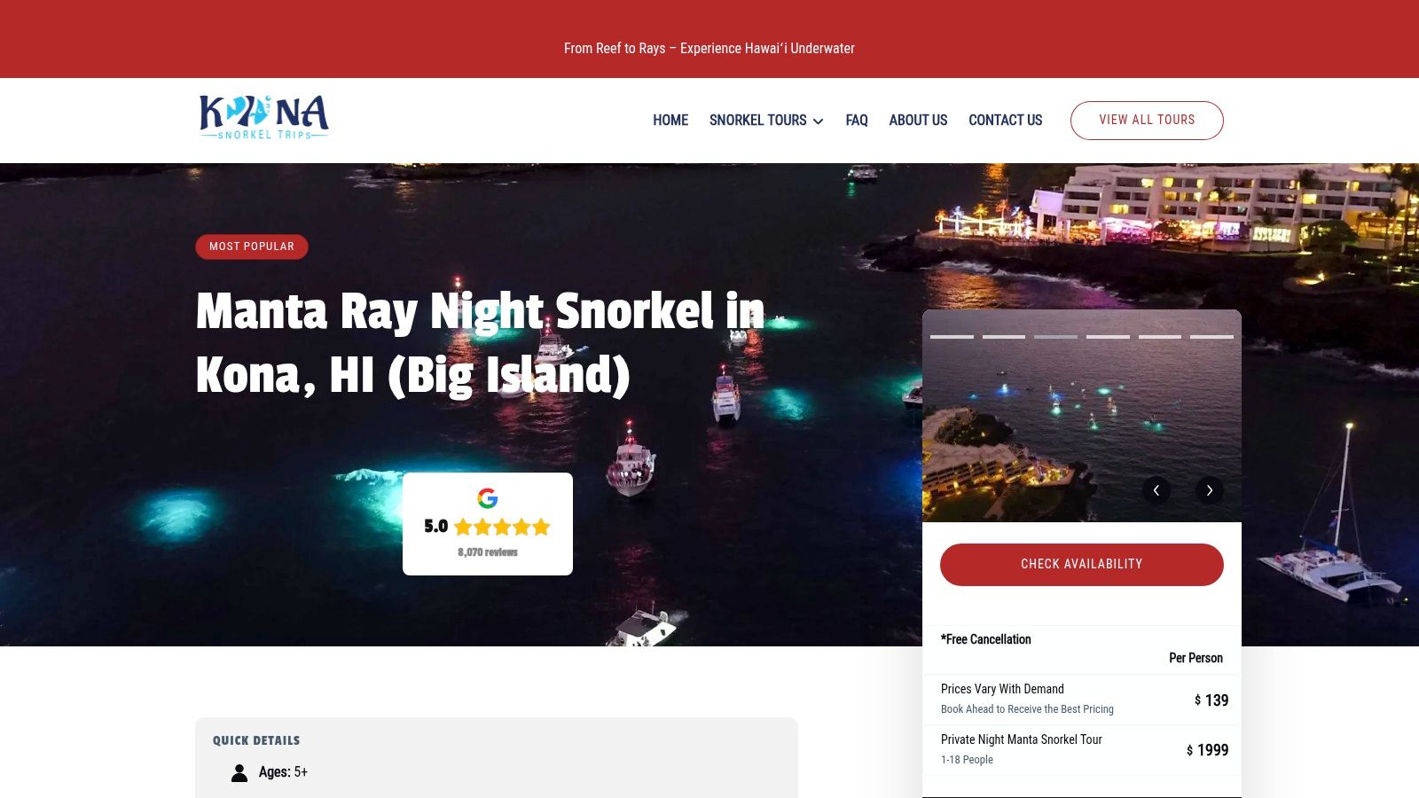 Manta Ray Night Snorkel in Kona, HI (Big Island)