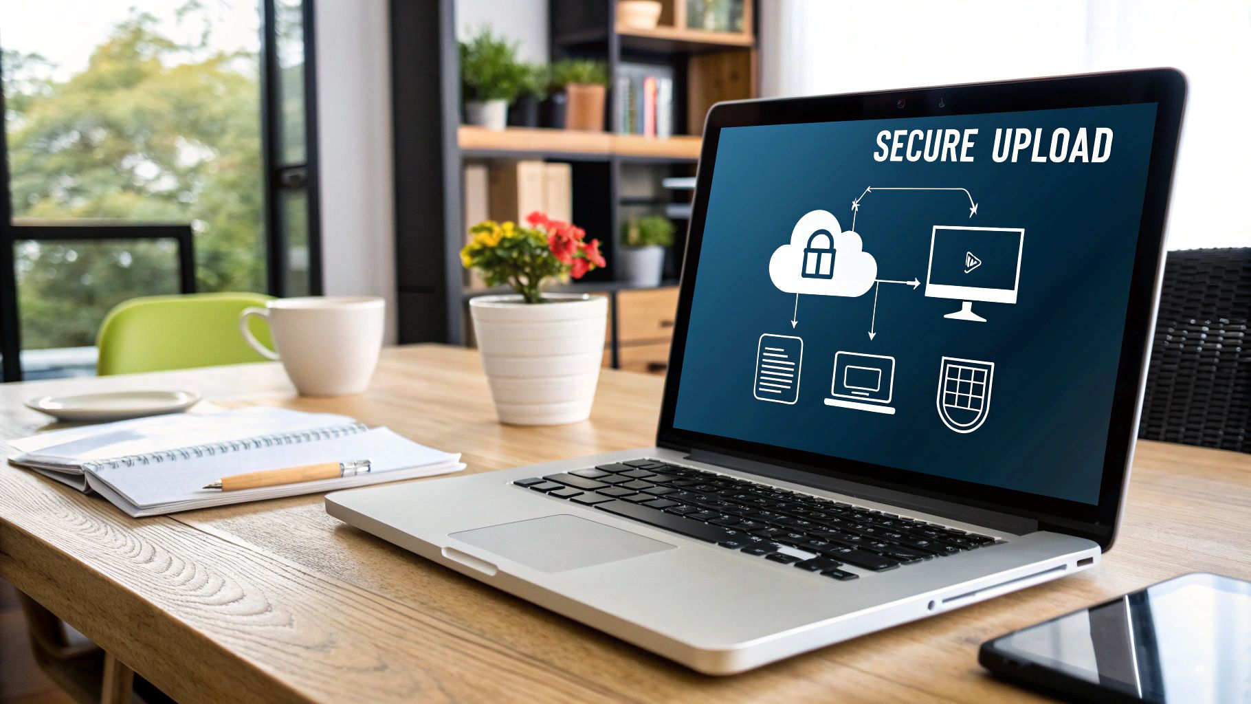 Image of a secure data transfer concept with a padlock overlaying a digital network