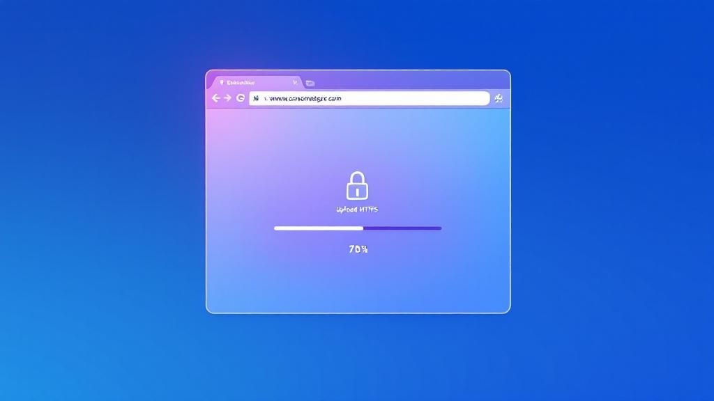 An abstract visual representing secure file transfers over a network, with padlocks and data streams connecting devices and servers, illustrating the concept of HTTPS File Upload/Download.