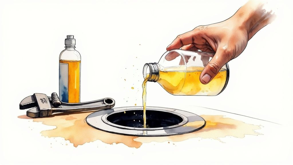 A professional plumber using a snake camera to inspect a sewer line.