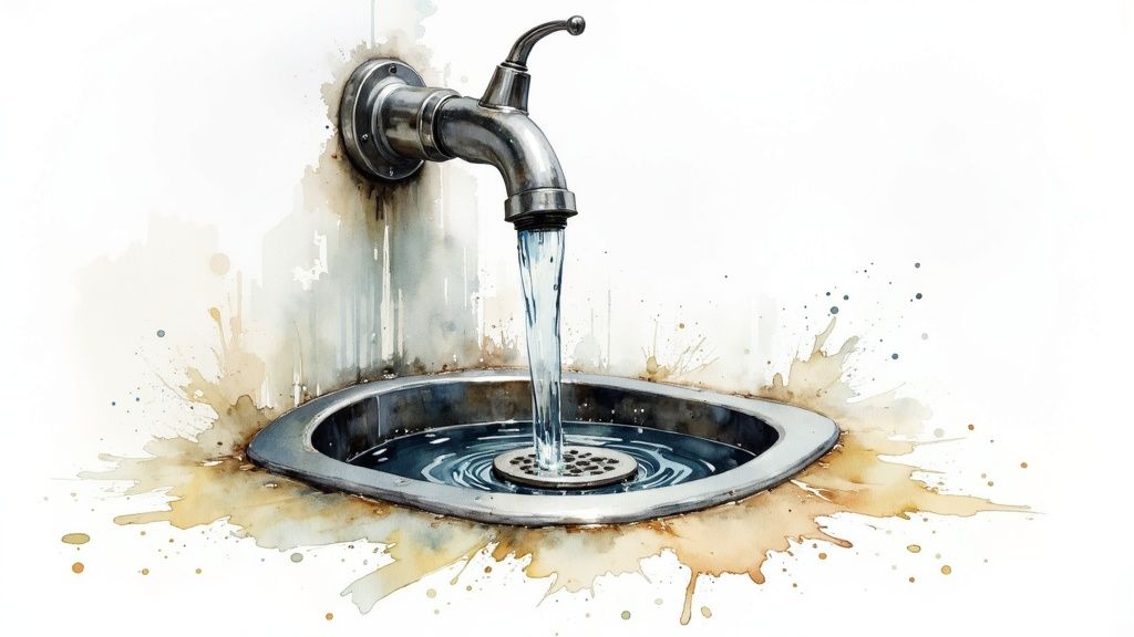 A newly installed kitchen sink strainer with clean connections underneath, ready for testing.