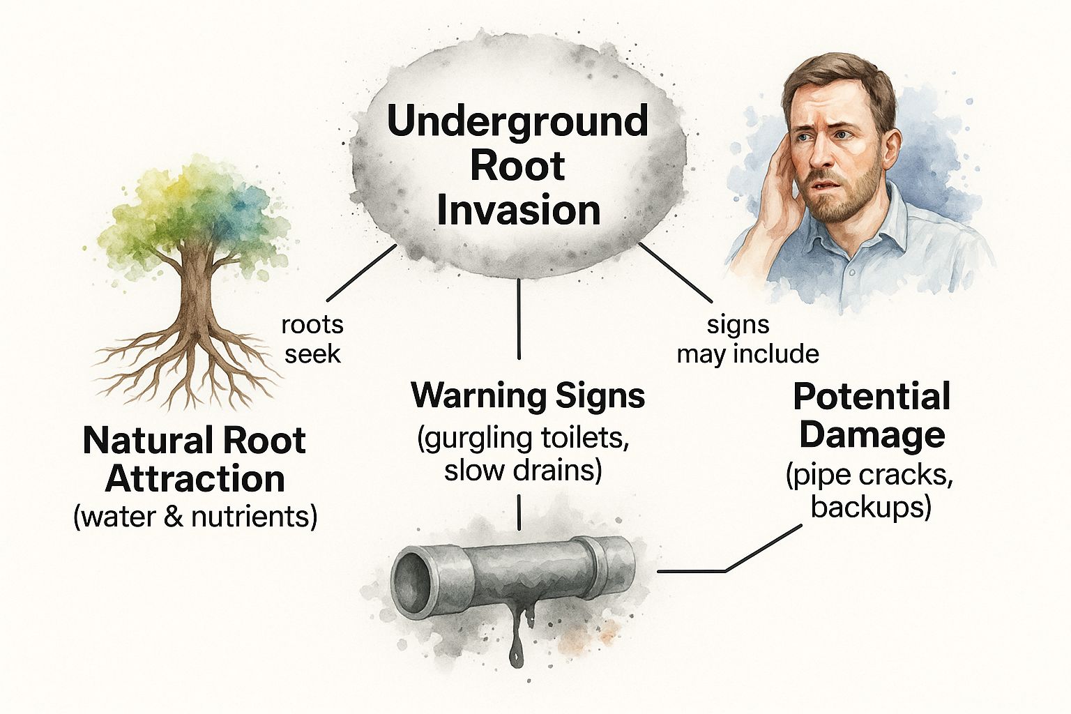 Infographic about roots in the pipes