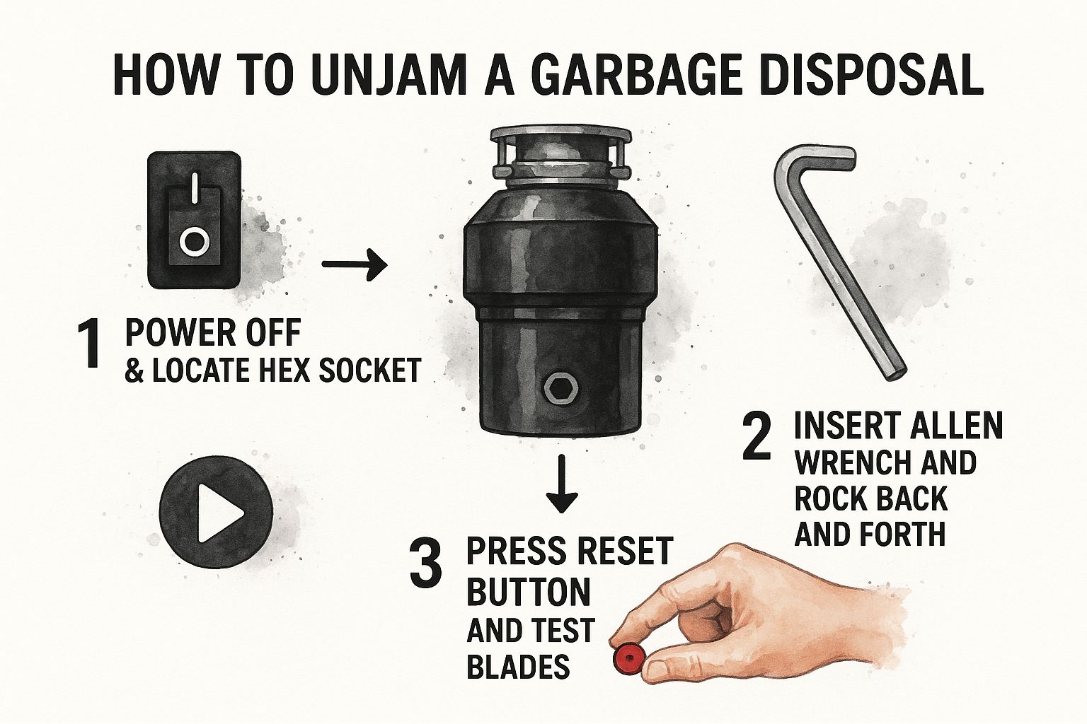 Infographic about how to unclog garbage disposal