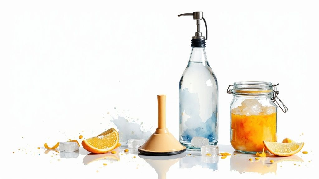 A person pouring baking soda into a sink drain.