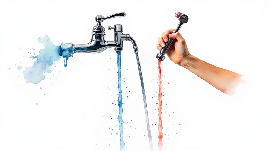 A person looking frustrated in a shower with fluctuating water temperature