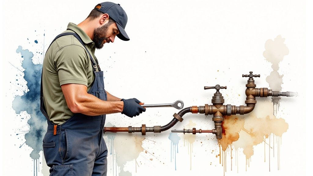 A person's hand adjusting the digital control panel on a new water softener.